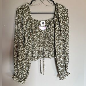 Floral Green Cropped Women's Top NWT